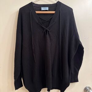 Prada lace-up cashmere sweater black - oversized - 36